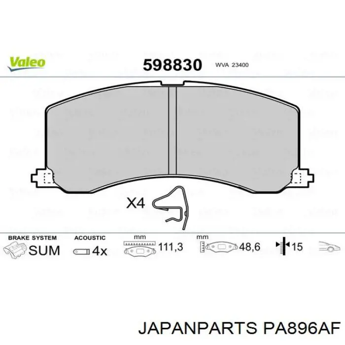 PA896AF Japan Parts pastillas de freno delanteras