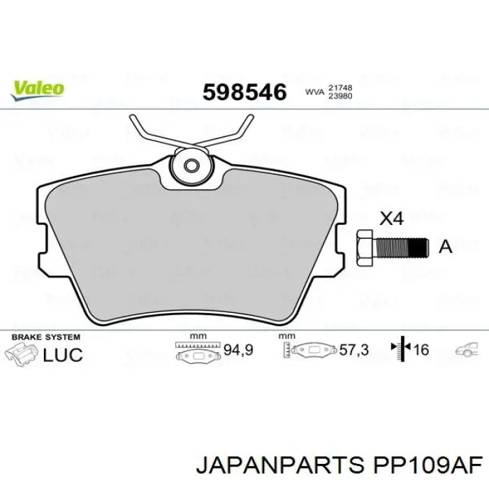 Pastillas de freno traseras PP109AF Japan Parts