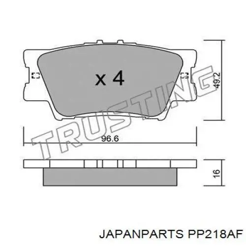 PP-218AF Japan Parts pastillas de freno traseras