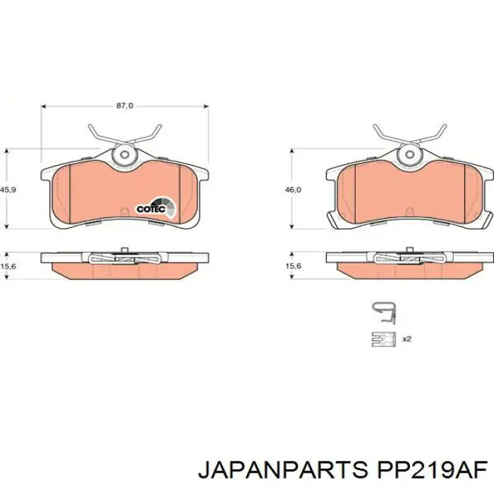 PP219AF Japan Parts pastillas de freno traseras