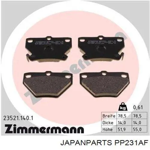 Pastillas traseras de freno Japan Parts PP231AF precio, desde 18,94 EUR