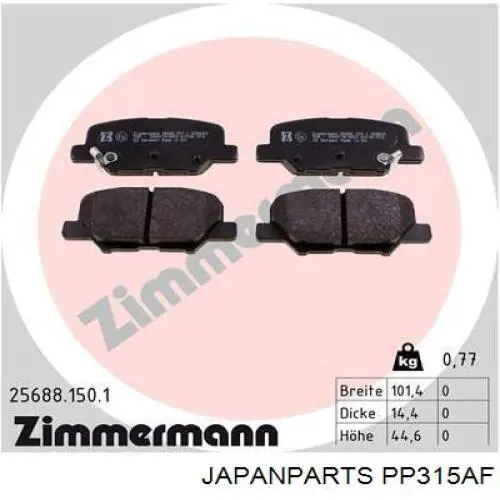 Pastillas de freno traseras PP315AF Japan Parts