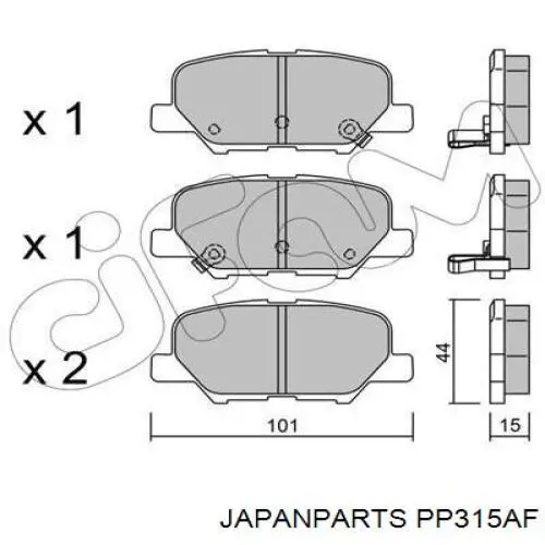 PP315AF Japan Parts pastillas de freno traseras