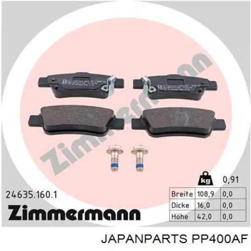 PP-400AF Japan Parts pastillas de freno traseras