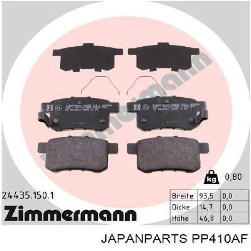 PP410AF Japan Parts Pastillas freno traseras