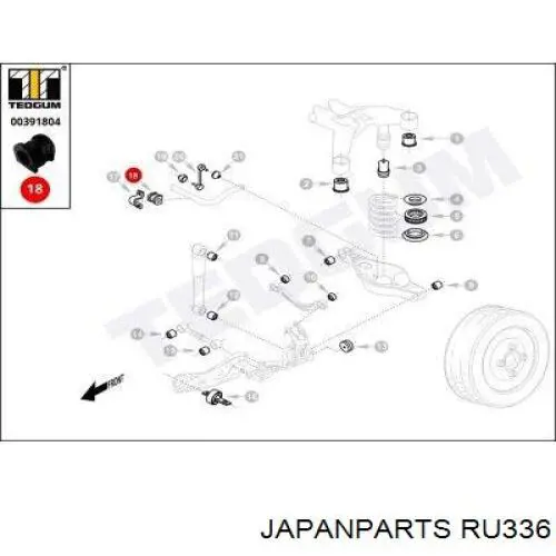 Soporte, estabilizador eje trasero Japan Parts RU336