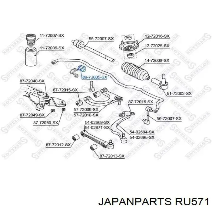 Buje de barra estabilizadora delantera RU571 Japan Parts