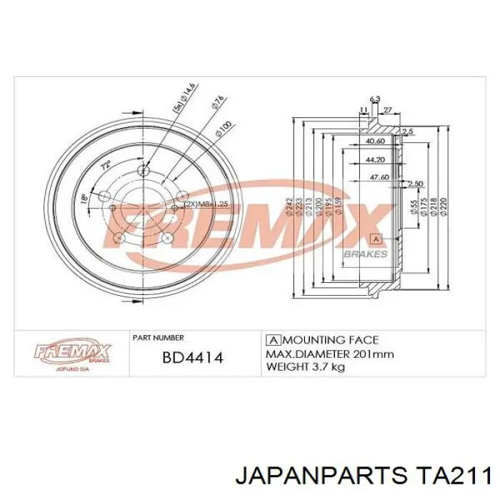 TA211 Japan Parts freno de tambor trasero