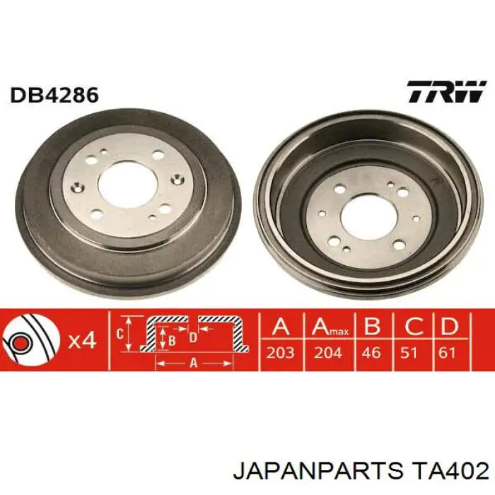 TA402 Japan Parts freno de tambor trasero