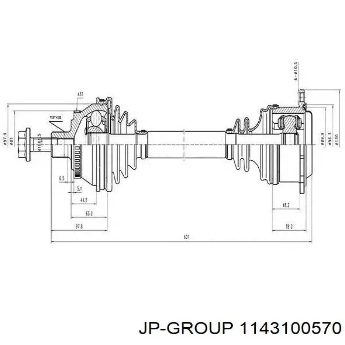 1143100570 JP Group árbol de transmisión delantero izquierdo