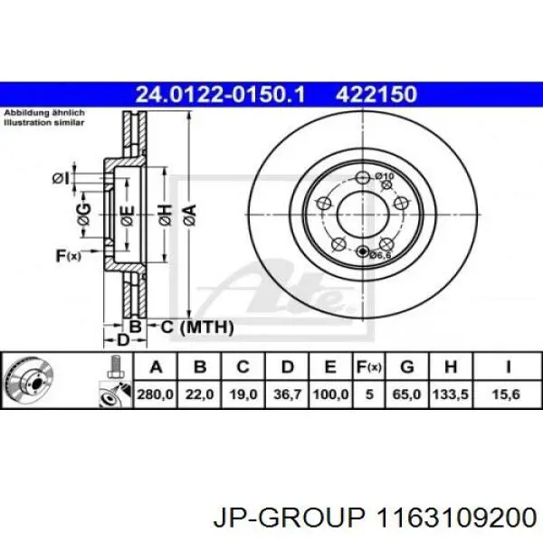 1163109200 JP Group freno de disco delantero