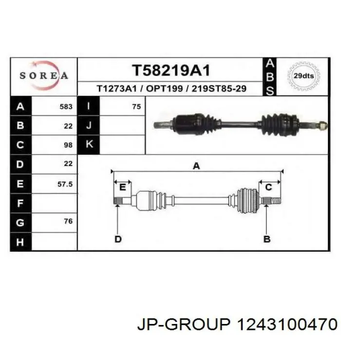 1243100470 JP Group árbol de transmisión delantero izquierdo