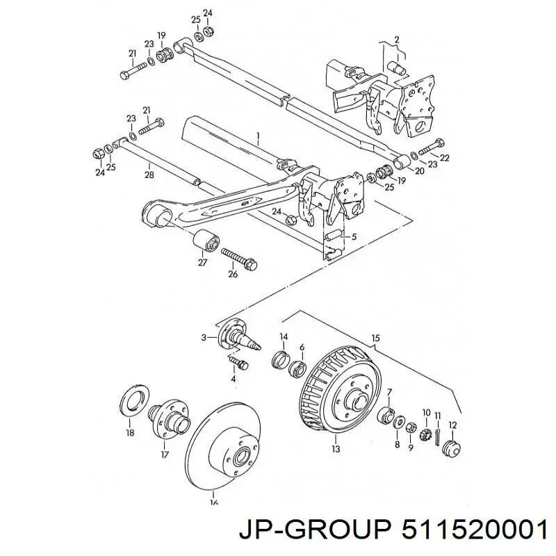 511520001 JP Group suspensión, cuerpo del eje trasero