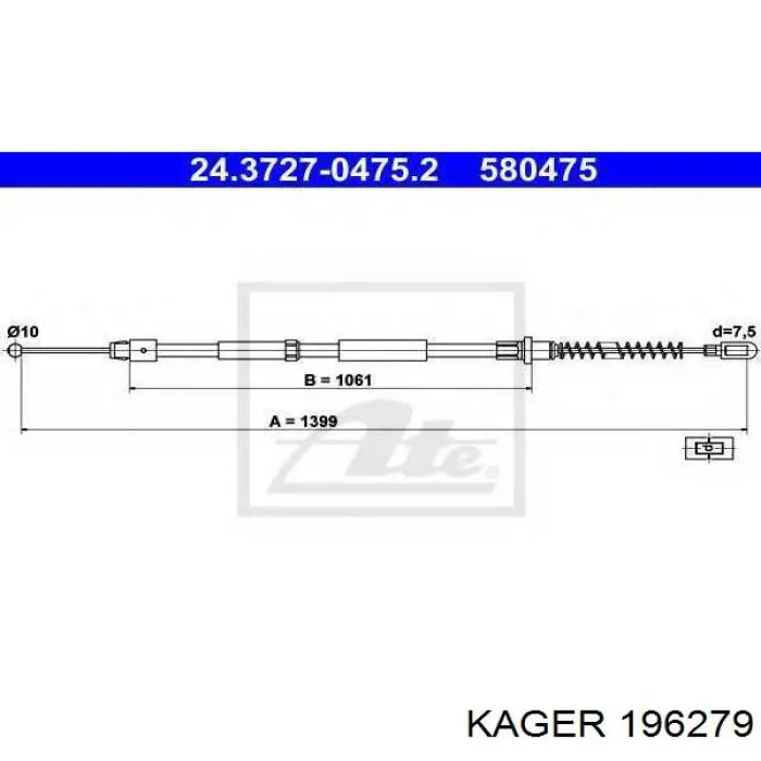 196279 Kager cable de freno de mano trasero derecho/izquierdo