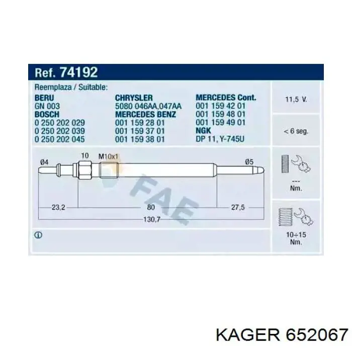 Bujía de precalentamiento Y925J NGK