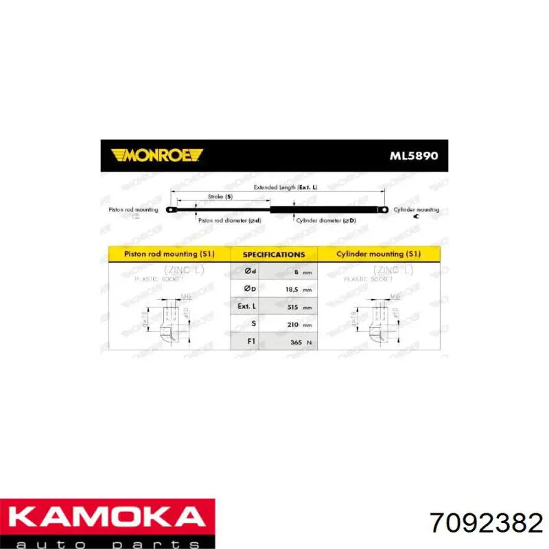 7092382 Kamoka amortiguador de maletero