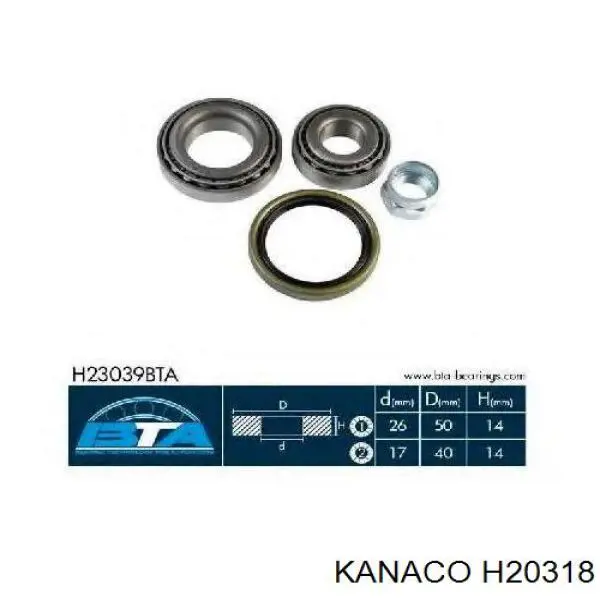 H20318 Kanaco cojinete de rueda trasero exterior