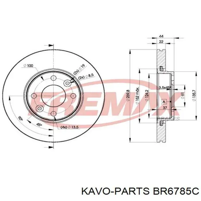 BR-6785-C Kavo Parts disco de freno delantero