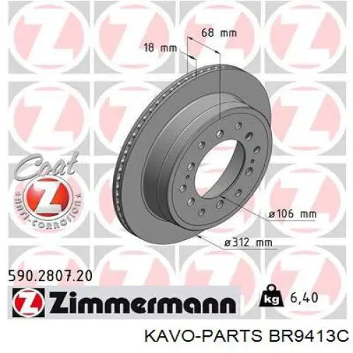 BR-9413-C Kavo Parts disco de freno trasero