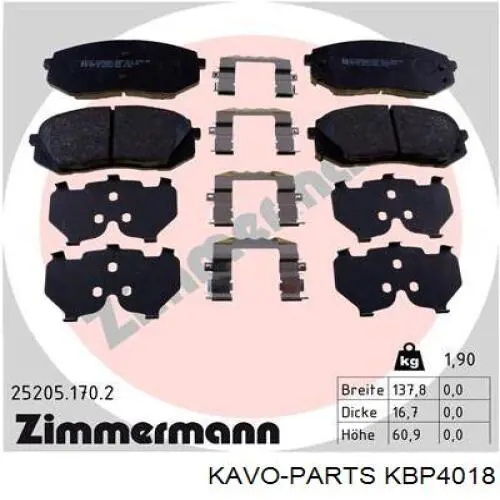 KBP4018 Kavo Parts Pastillas delanteras