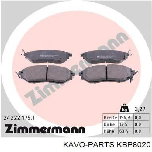 Pastillas de freno delanteras Kavo Parts KBP8020