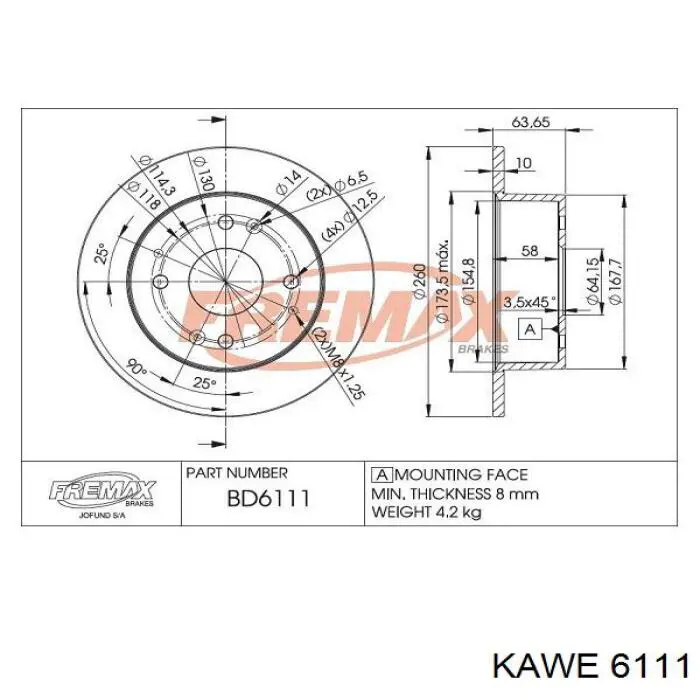6111 Kawe plato de presión de embrague