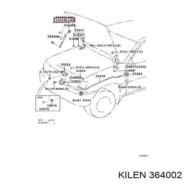 364002 Kilen muelle neumático, capó de motor