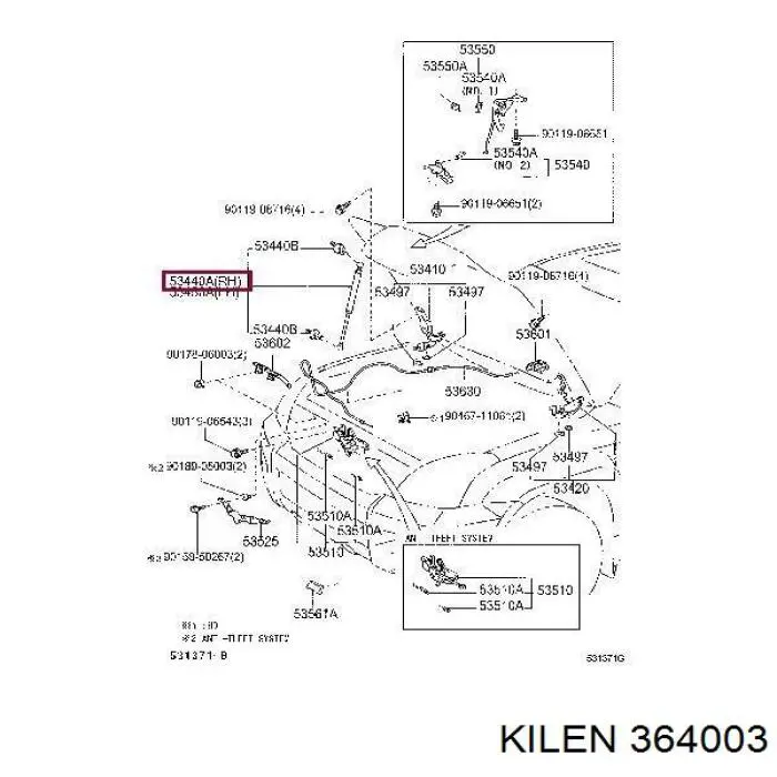 364003 Kilen muelle neumático, capó de motor