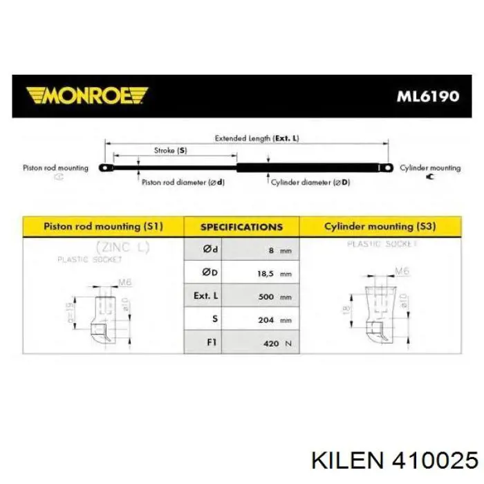 410025 Kilen amortiguador de maletero