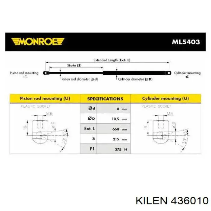 436010 Kilen amortiguador de maletero