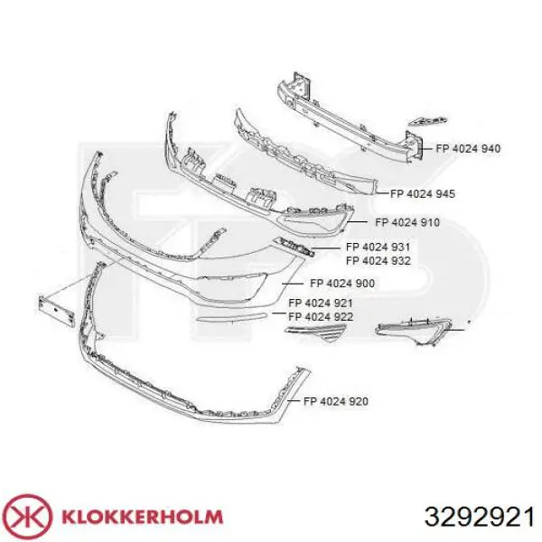 3292921 Klokkerholm moldura de parachoques delantero derecho