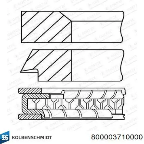 Aros de pistón para 1 cilindro, STD 800003710000 Kolbenschmidt