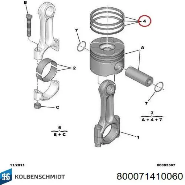 Juego de aros de pistón para 1 cilindro, cota de reparación +0,65 mm para Citroen C5 (RC)