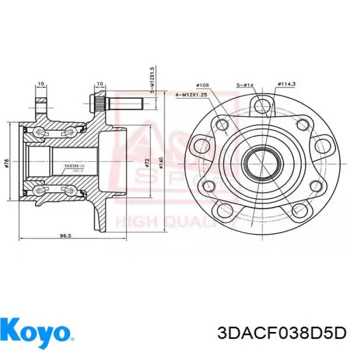 3DACF038D5D Koyo Buje de rueda trasero