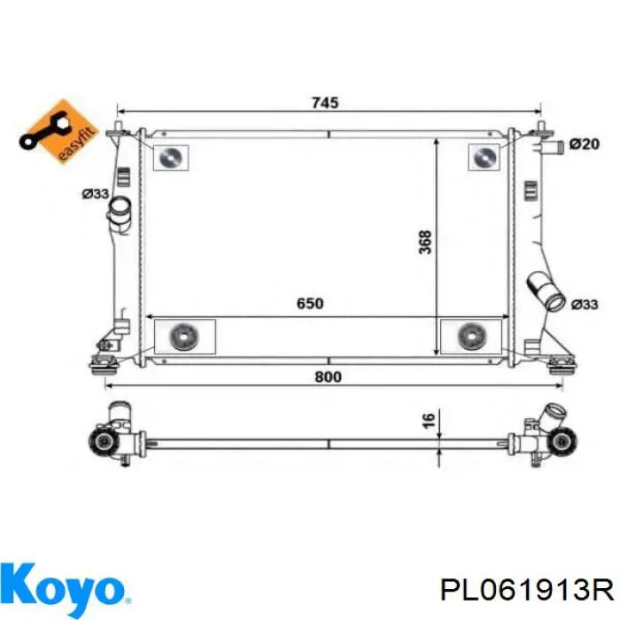 PL061913R Koyo radiador refrigeración del motor