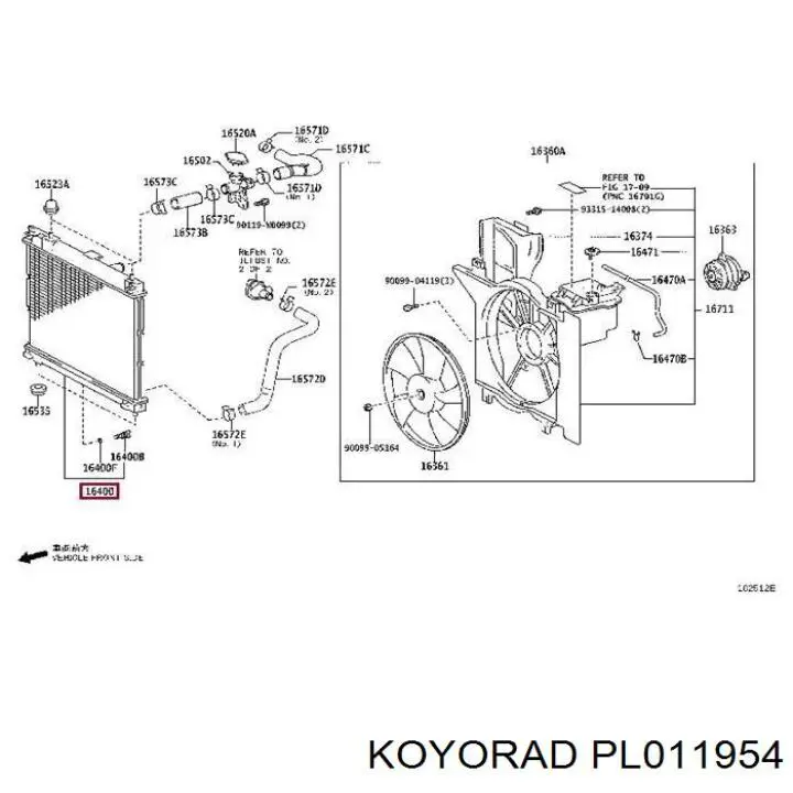 PL011954 Koyorad radiador refrigeración del motor