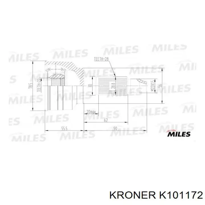 K101172 Kroner junta homocinética exterior delantera izquierda