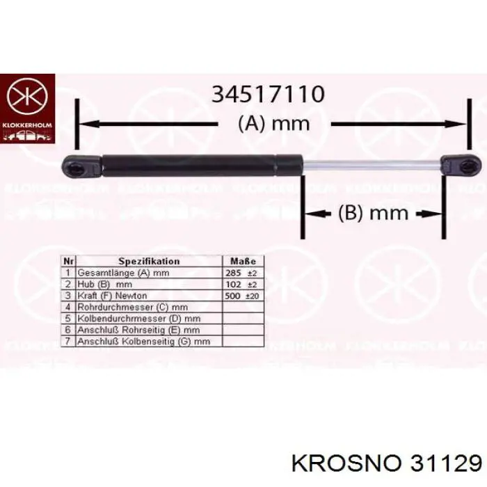 31129 Krosno amortiguador de maletero