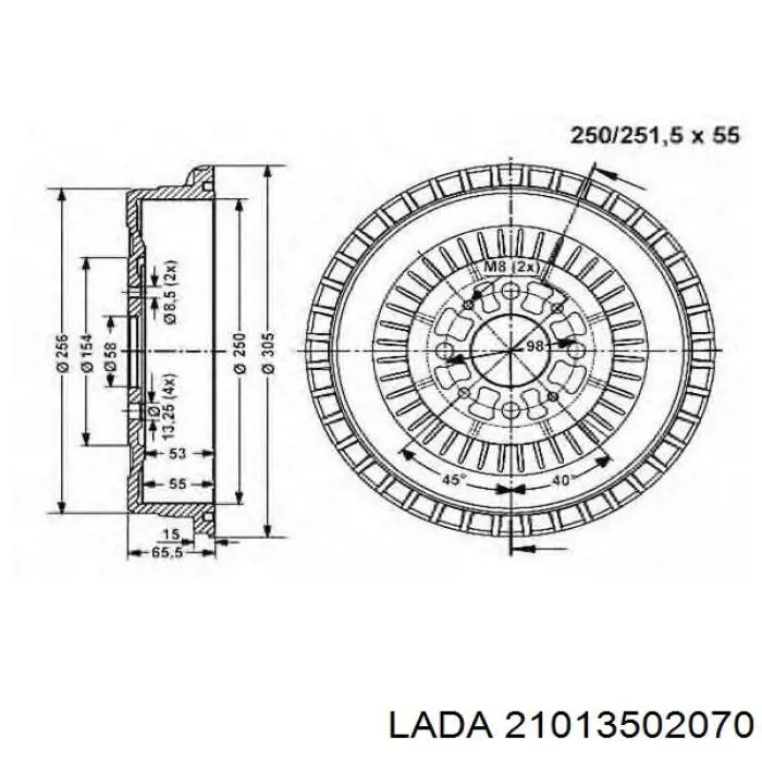 21013502070 Lada Tambor de freno trasero