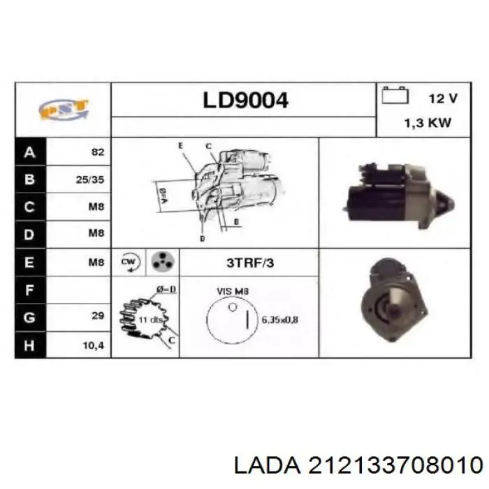 Motor de arranque 212133708010 Lada