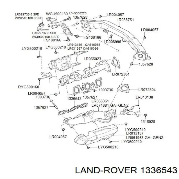 1336543 Land Rover junta colector escape