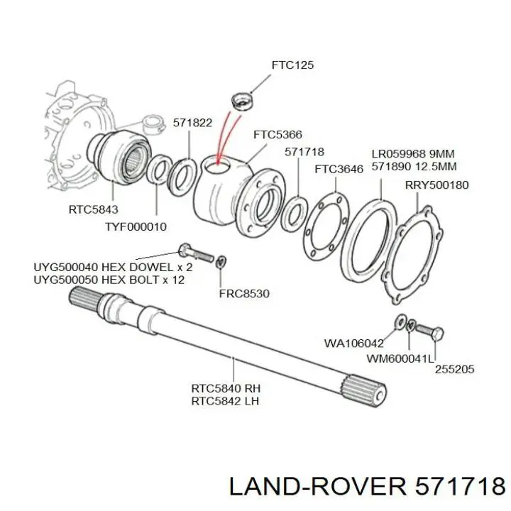 571718 Land Rover anillo retén de semieje, eje delantero
