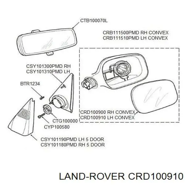 Comprar CRD100910 Land Rover Cristal de espejo retrovisor exterior izquierdo