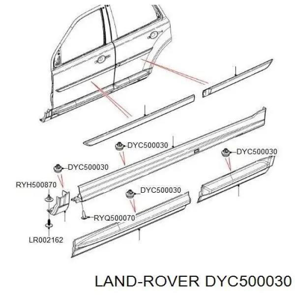 DYC500030 Land Rover clips de fijación de moldura de puerta