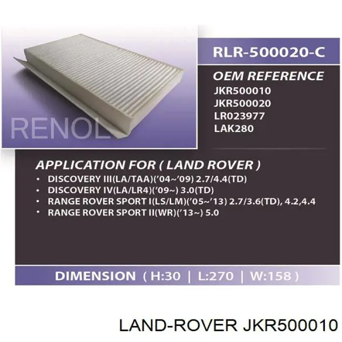 Comprar JKR500010 Land Rover Filtro de aire del habitáculo