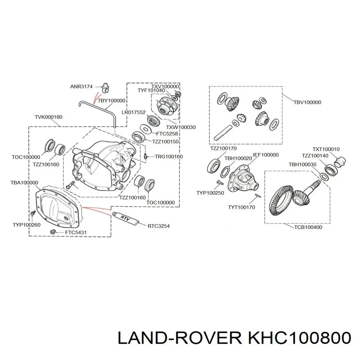 KHC100800 Land Rover soporte, diferencial eje trasero, trasero derecho