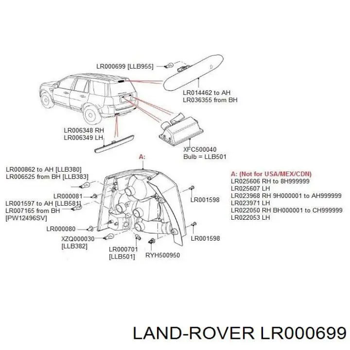 LR000699 Land Rover Espejo retrovisor izquierdo