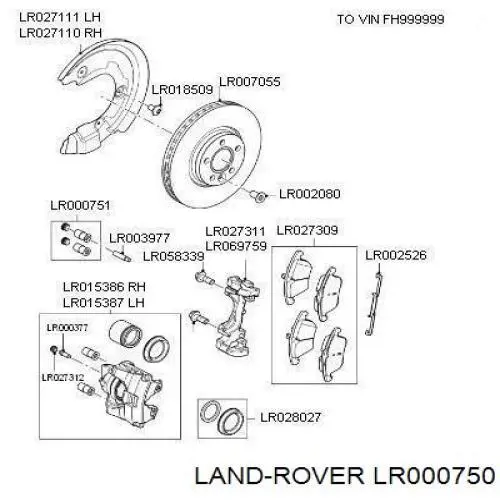 LR000750 Land Rover guía de la pinza delantera