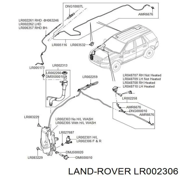 LR002306 Land Rover Bomba de agua de lavado, lavado de parabrisas, delantera