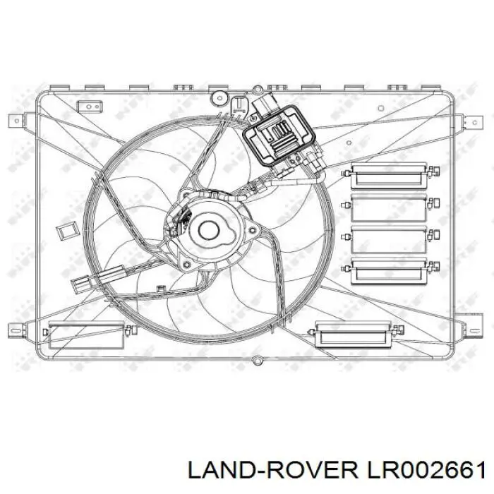 LR026078 Land Rover difusor de radiador, ventilador de refrigeración, condensador del aire acondicionado, completo con motor y rodete